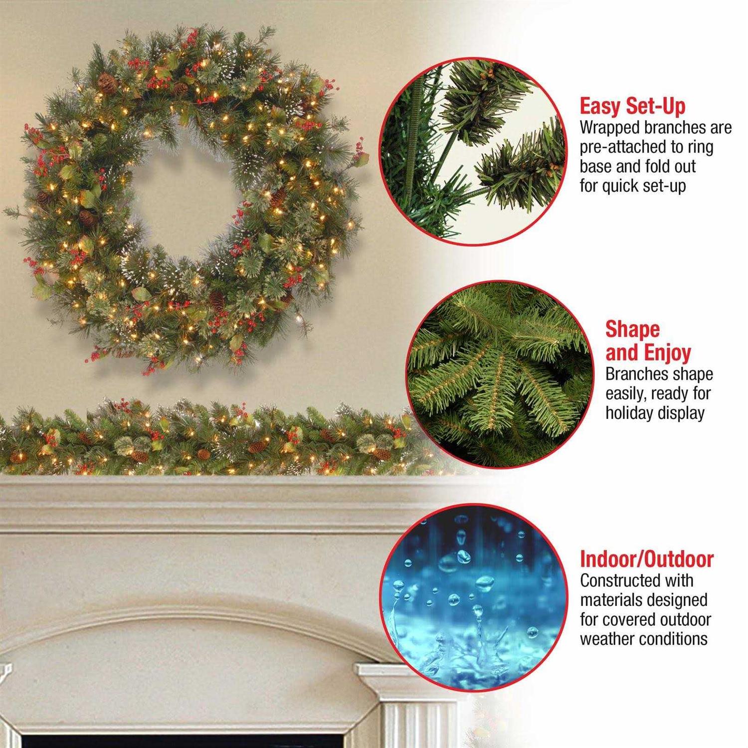 48 Pre-Lit Wintry Pine Wreath By National Tree Company
