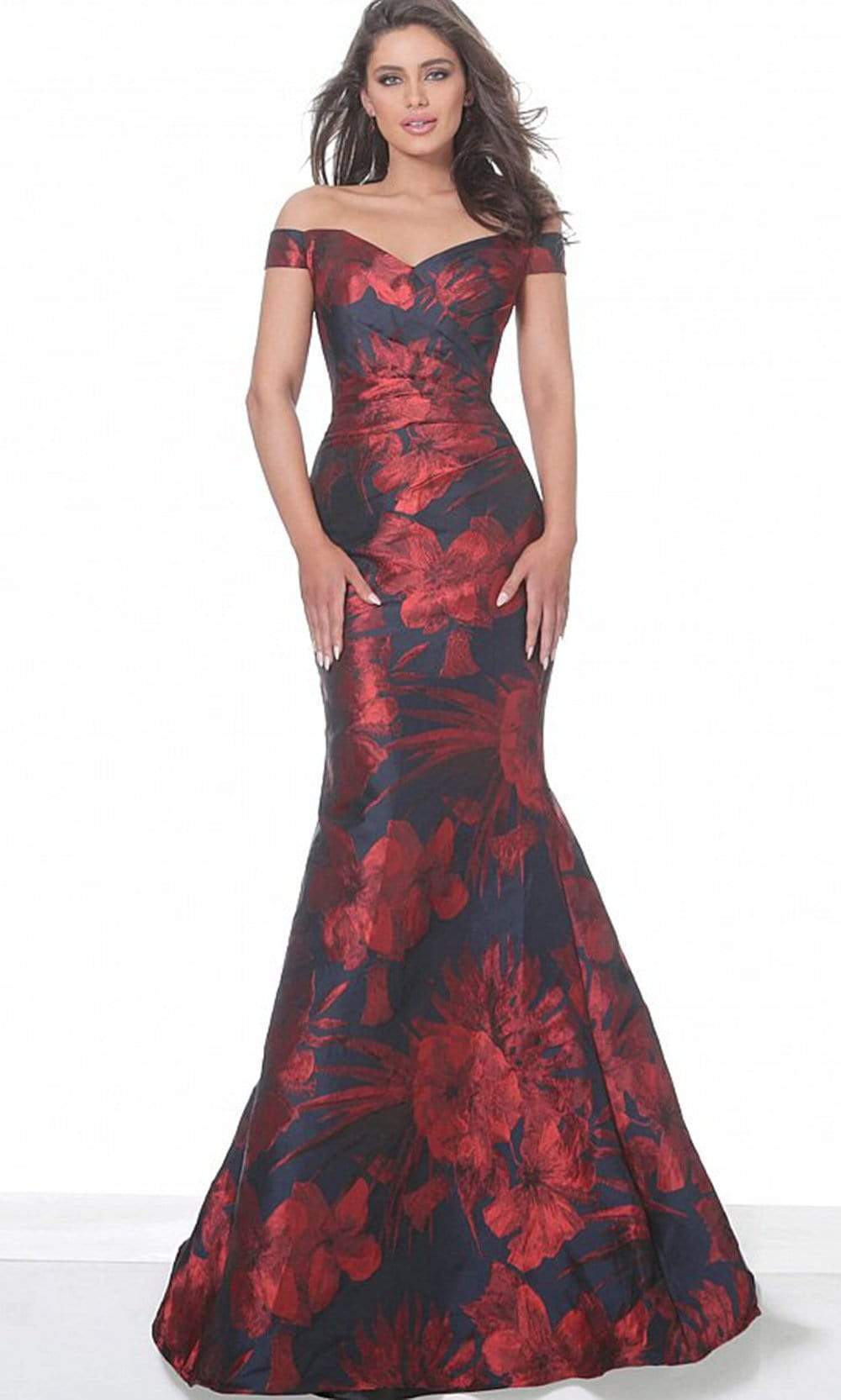 03932 Off Shoulder Floral Satin Mermaid Gown
