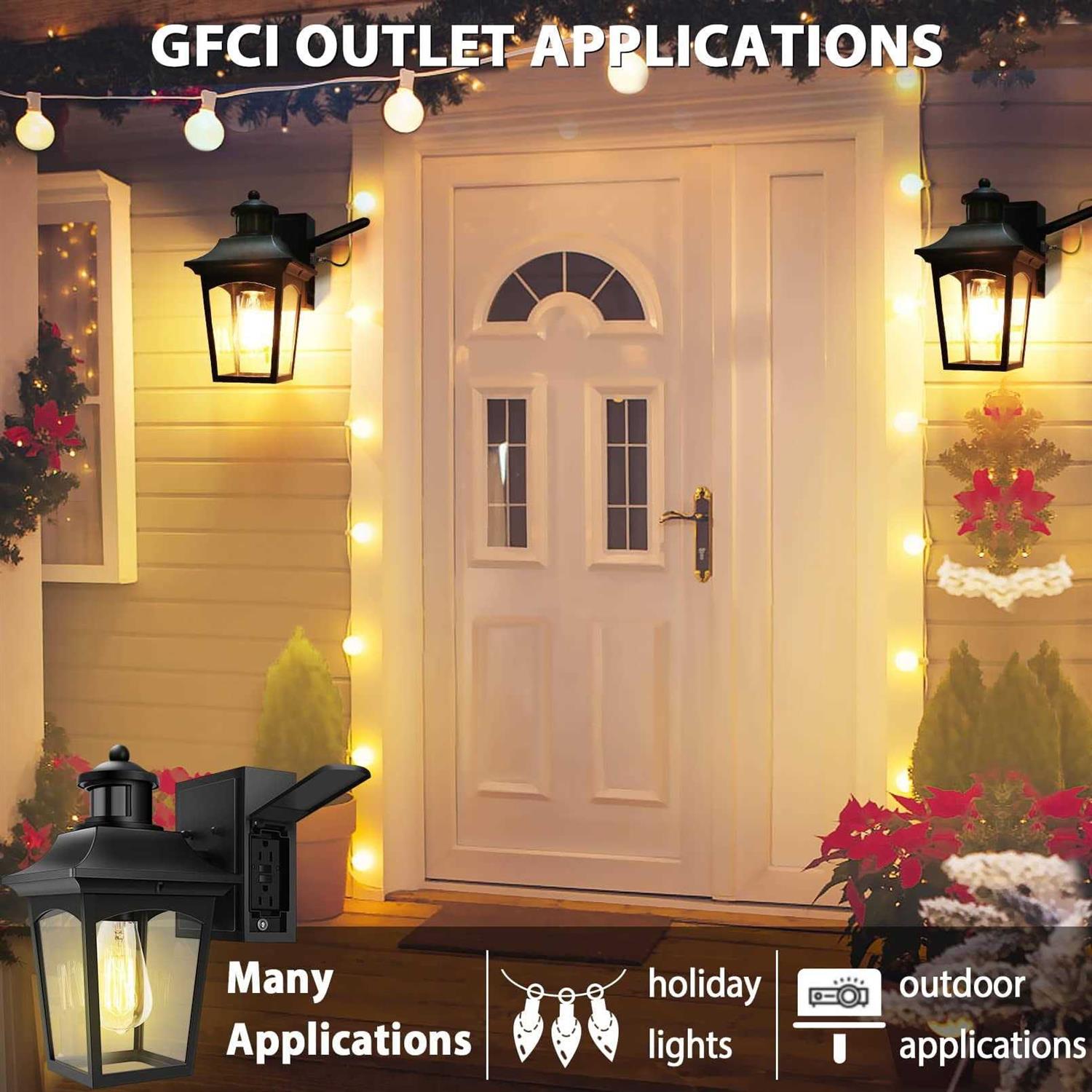 Vdkk Outdoor Lights with Outlet 3 Lighting Modes Motion Sensor Porch Light