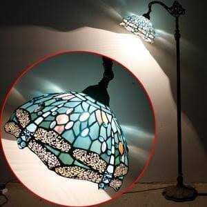 WERFACTORY Tiffany Floor Lamp Sea Blue Stained Glass Dragoy Arched Lamp 12X18X64 Inches