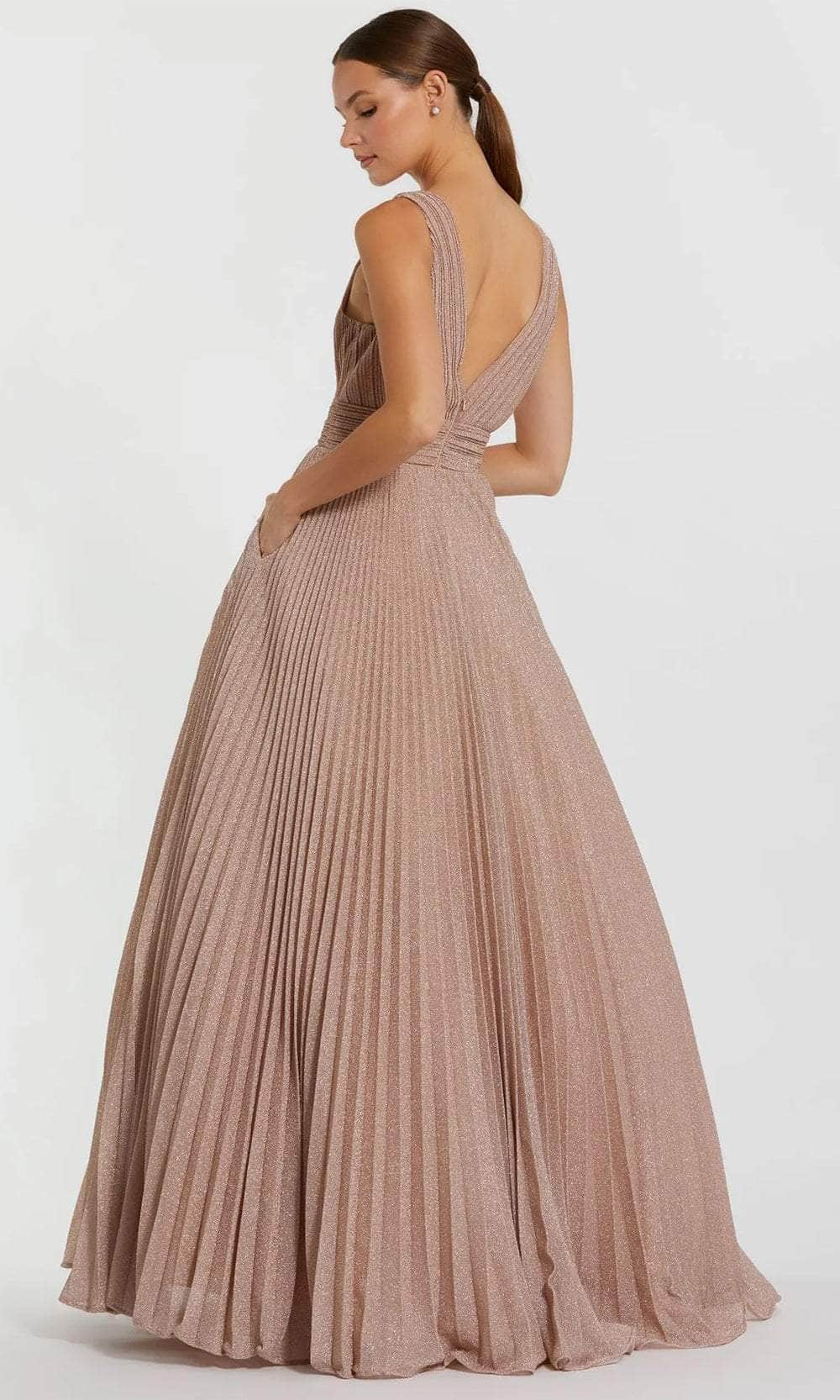 Wide Strap Pleated Bodice Prom Gown