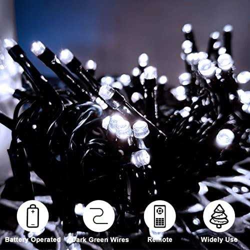 ZAIYW 4 Pack Battery Operated String Lights 16.5 Ft Dark Green Wire 50 Led String Lights with Remote Timer 8 Modes Fairy Lights for Bedroom Party