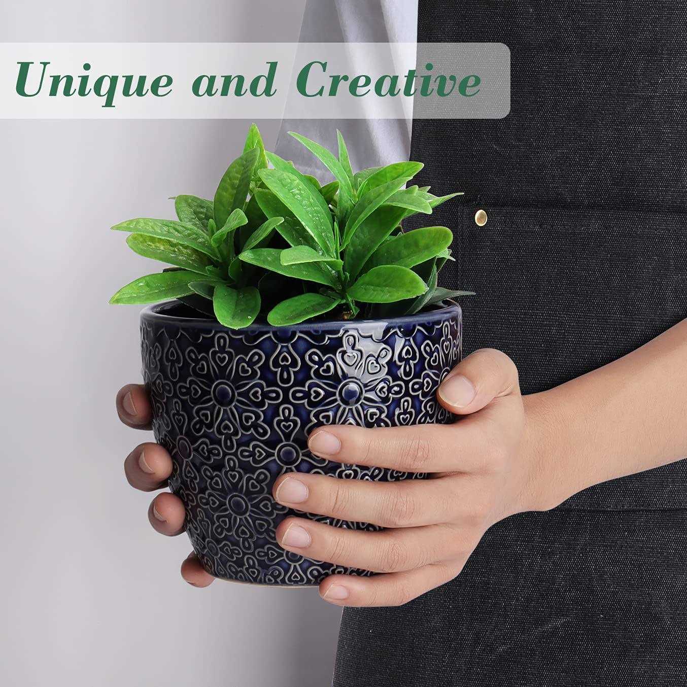 2 Pack Ceramic Plant Pots Indoor DeeCoo Flower Pot Set 5.5 + 6.5 Inch