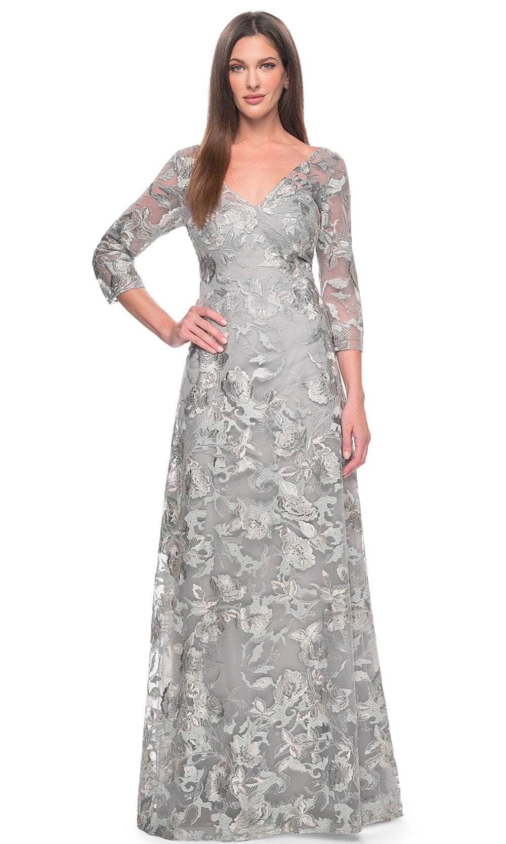 Embroidered Quarter Sleeve Prom Gown