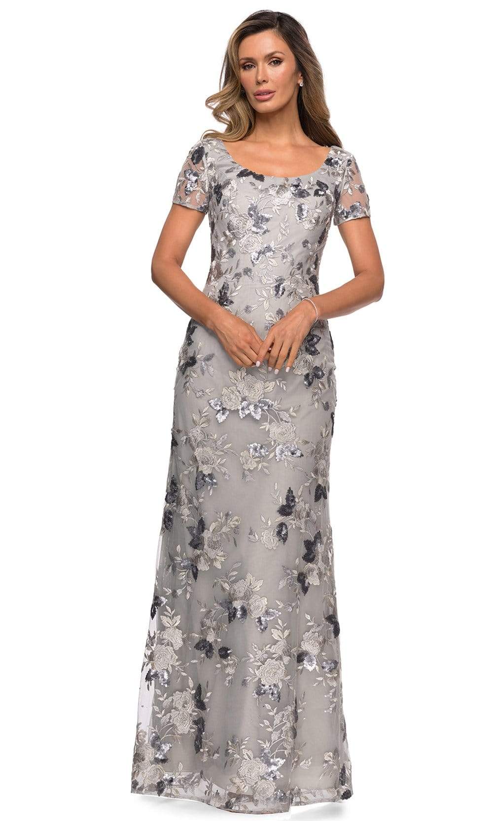 27991 Sequined Floral Lace Mother of the Groom Sheath Dress