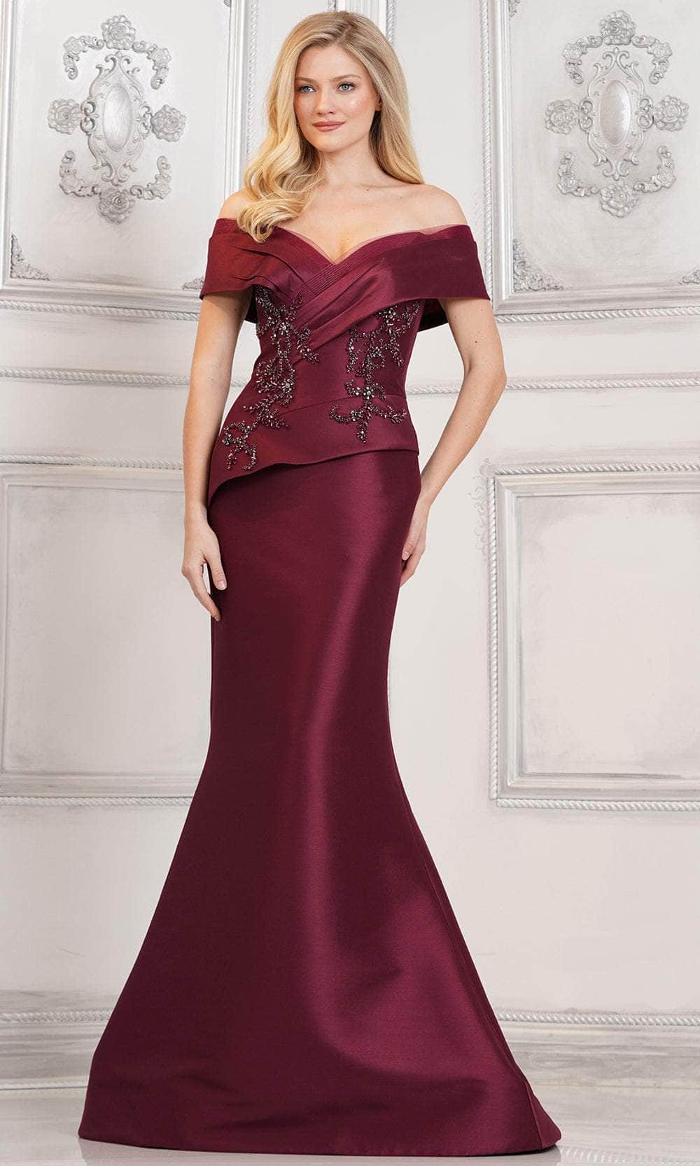 Beaded Applique Off Shoulder Formal Gown