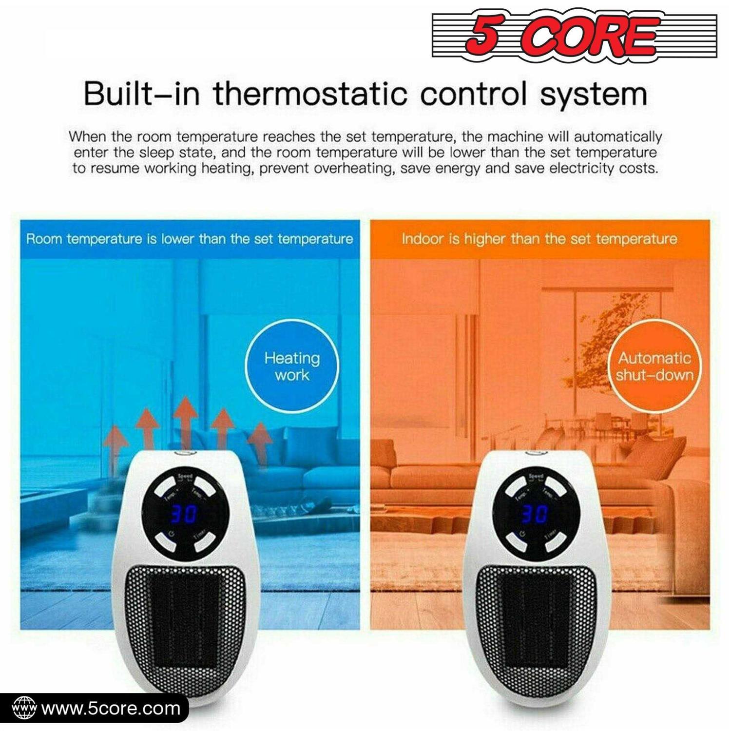 5 Core Programmable Space Heater with Led Display Wall Outlet Electric Heater