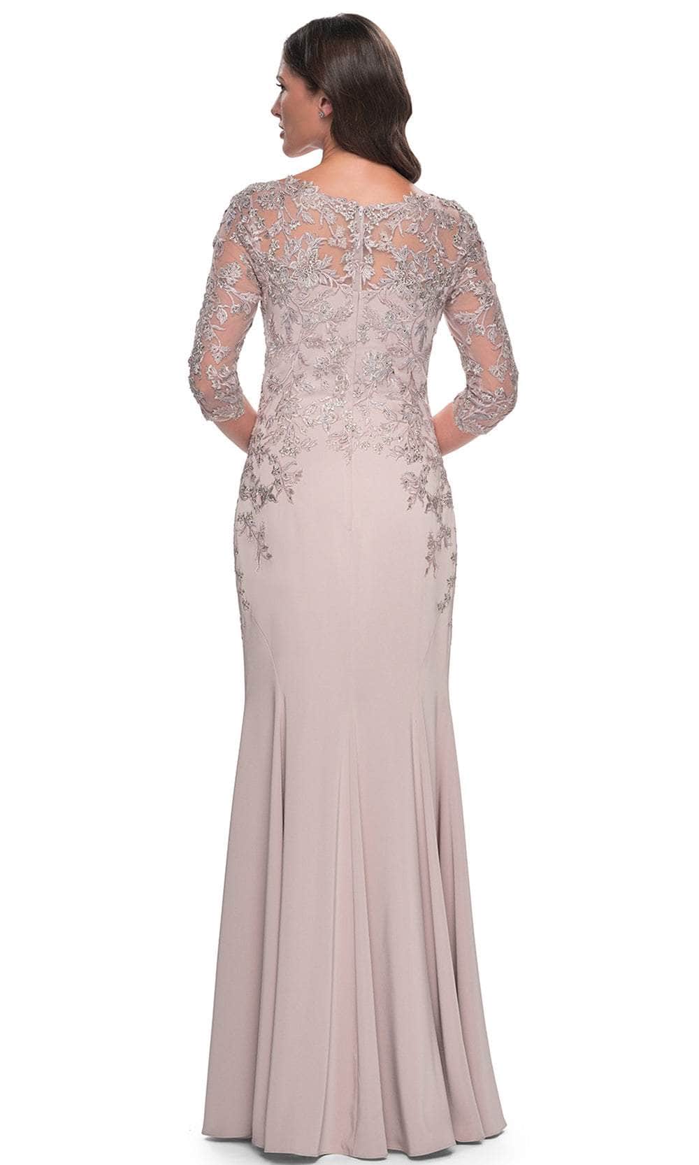 Lace Applique Quarter Sleeve Evening Gown