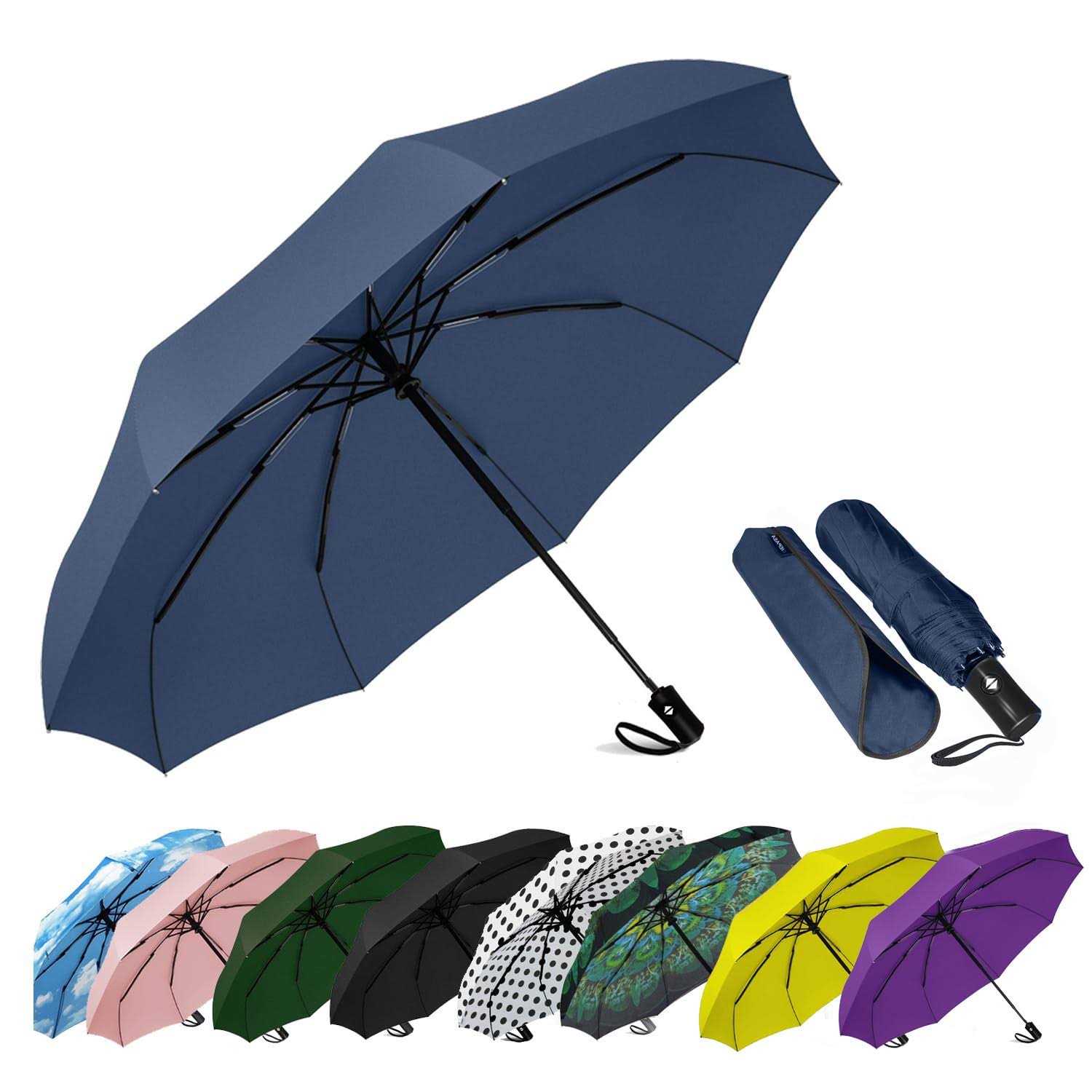 SIEPASA Two Packs Auto Open & Close Small Travel Umbrella Compact for Backpack-Umbrellas for Rain