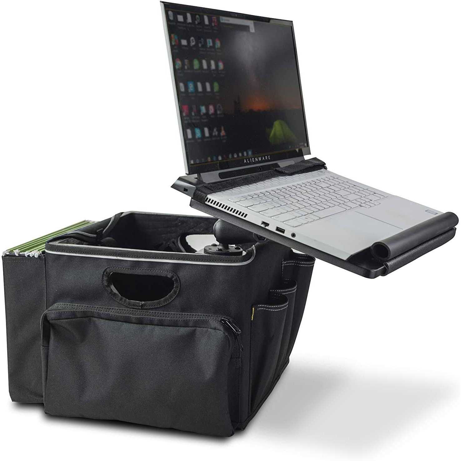 AutoExec Milk Crate Vehicle and Mobile Office Work Station with Apron and Laptop Tray AECRATE-16