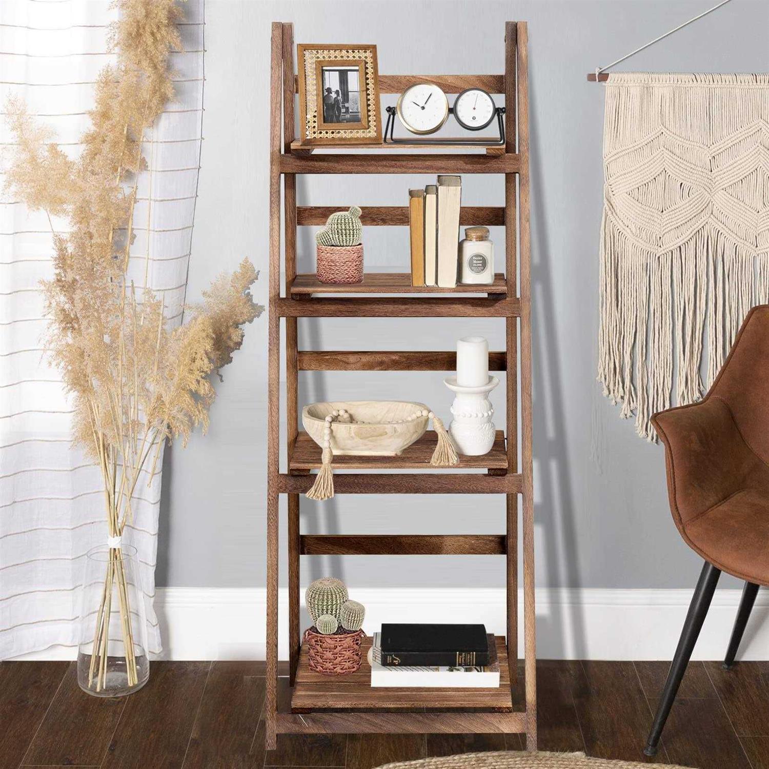 Babion 4-tier Ladder Shelf Plant Shelf Ladder Shelves Brown Shelf Stable Wooden Shelf Freestanding Flower Stand Indoor Flowerpot