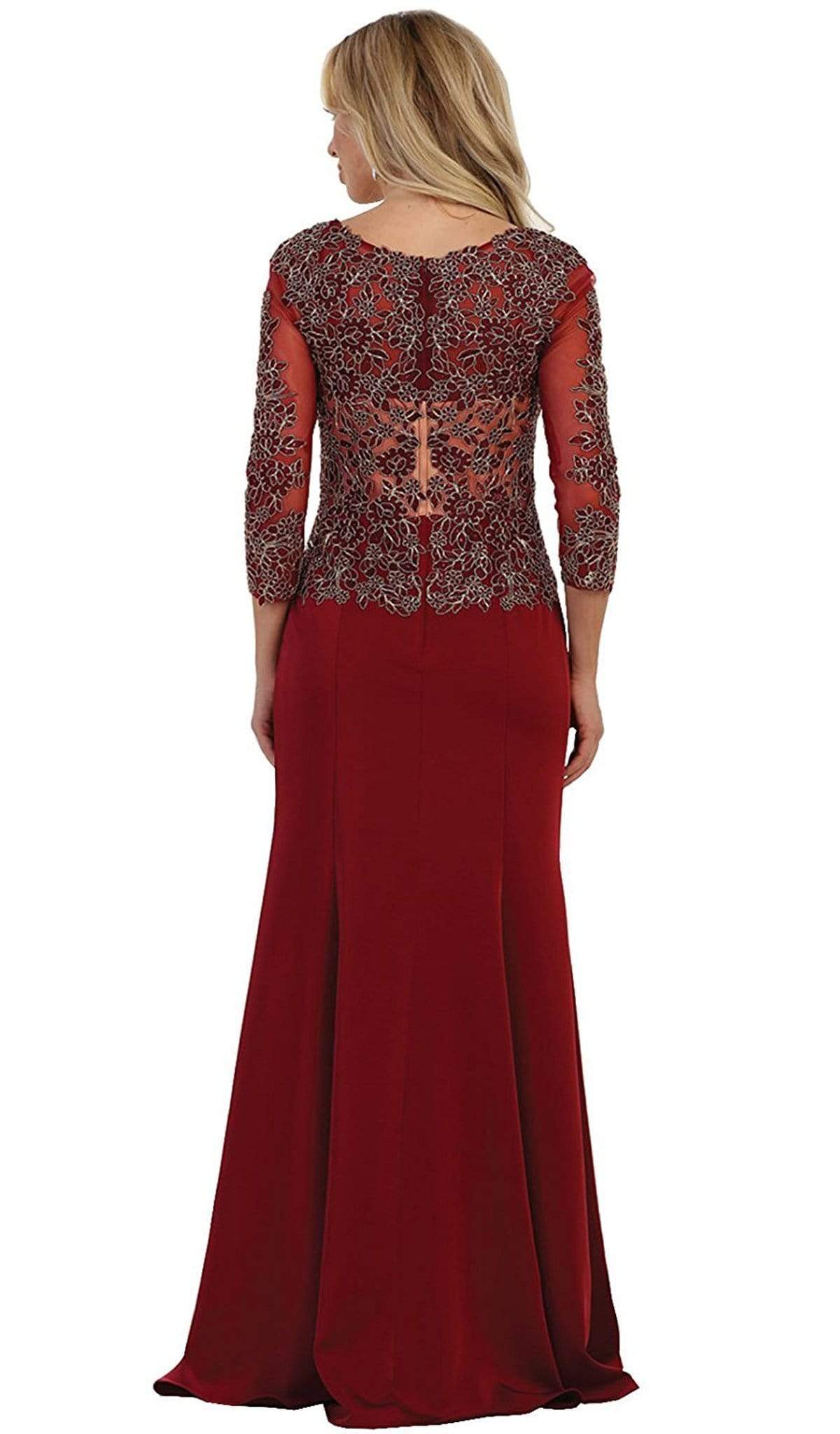 MQ1505 Quarter Length Sleeve Lace Sheath Evening Dress
