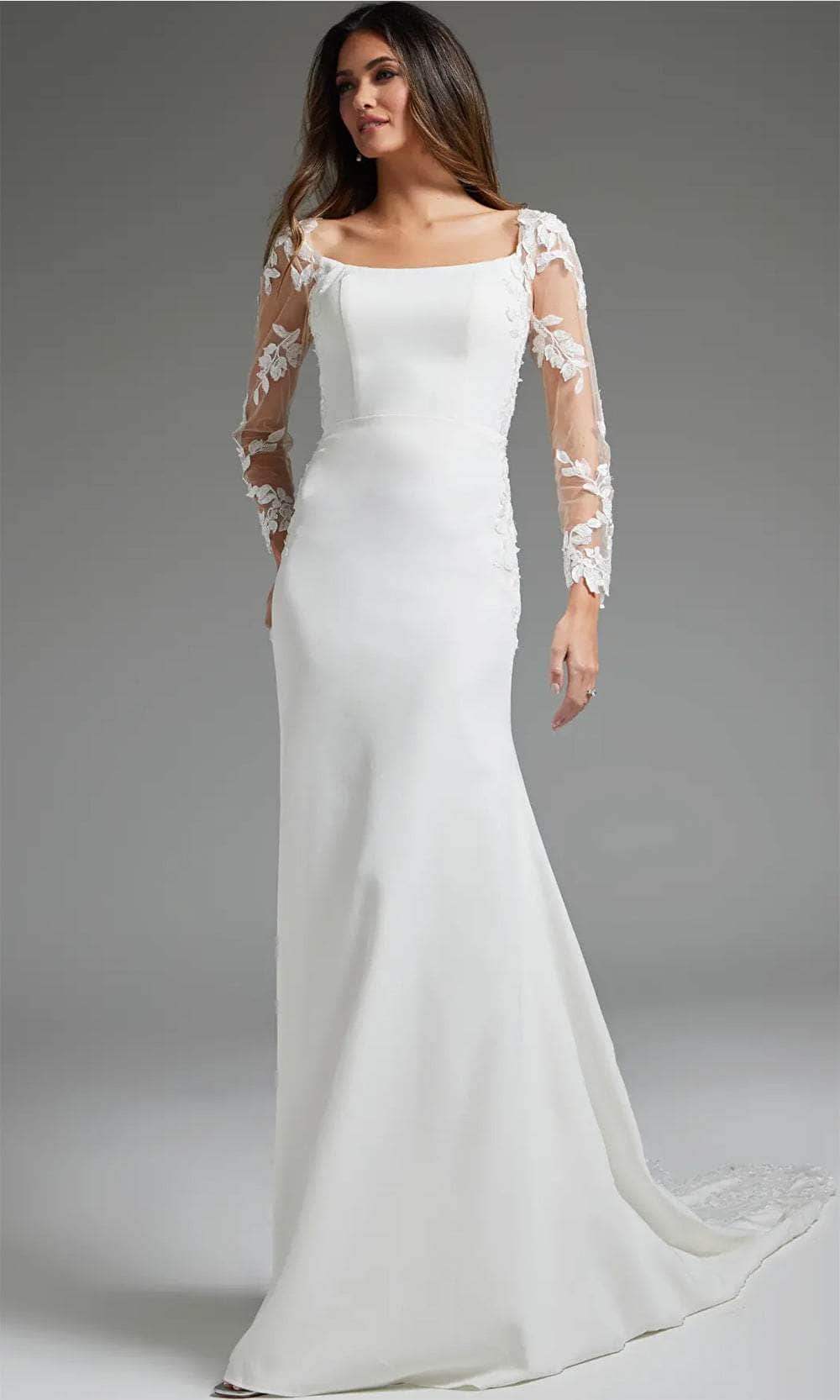 Leaf Appliqued Square Neck Bridal Gown