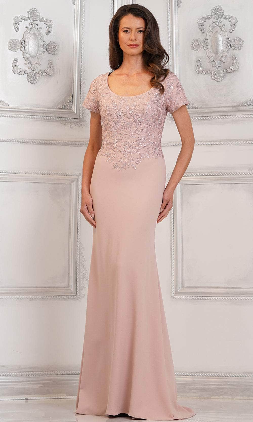 Short Sleeve Embroidered Evening Dress