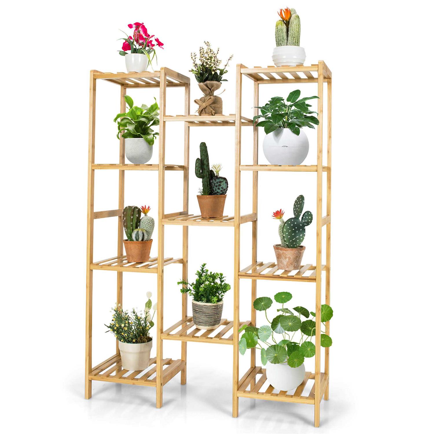 Costway Bamboo Plant Stand Utility Shelf Free Standing Storage Rack Pot Holder