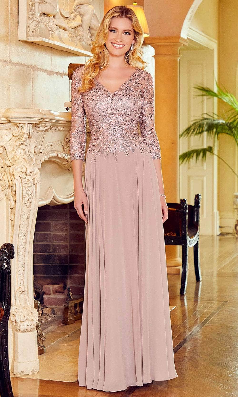 Quarter Sleeve Embellished Fitted Bodice Prom Dress