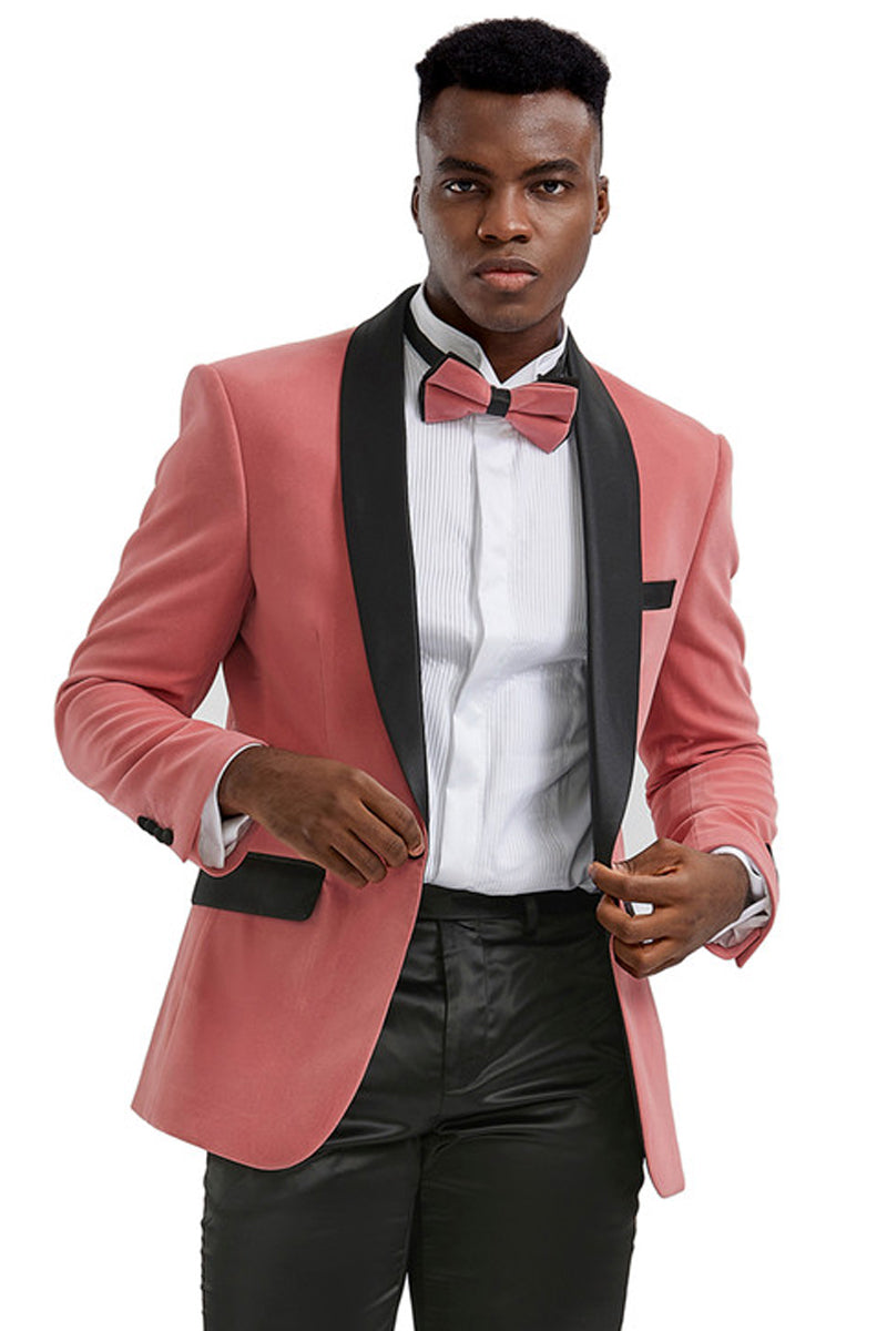 Men’s Slim Fit Shawl Lapel Velvet Wedding & Prom Tuxedo Jacket in Mauve Coral Pink