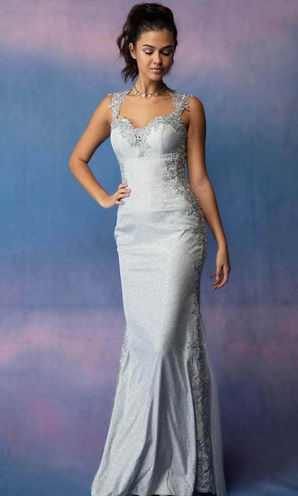 Embroidered Sweetheart Neck Evening Gown