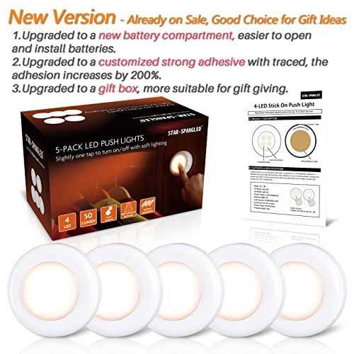 Tap Light Push Lights STAR-SPANGLED Mini Night Touch Light LED Puck Lights Portable Under Cabinet Lighting Battery Operated Powered DIY Stick On
