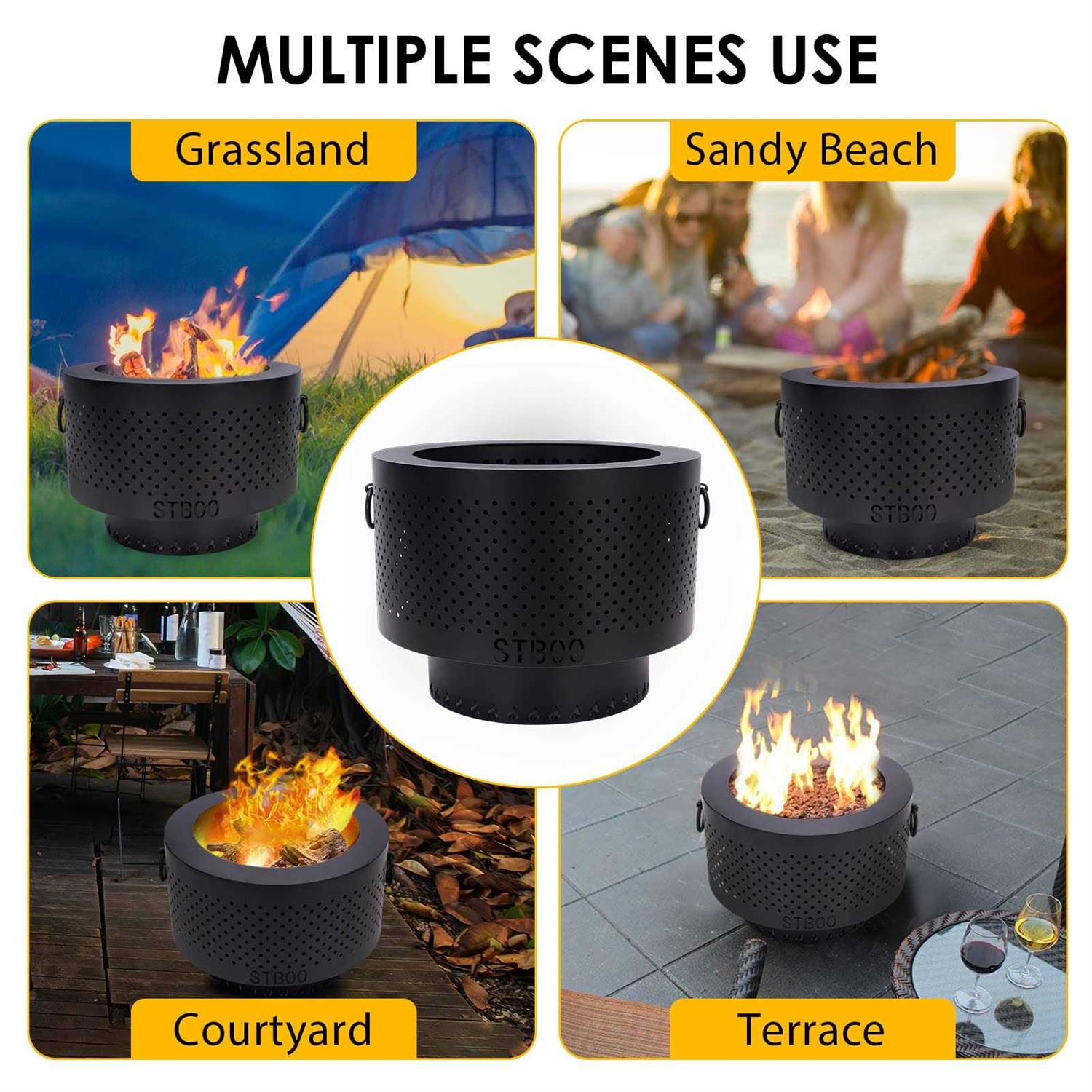 STBoo Smokeless Fire Pits for Outside with Portable Carrying Storage Bag