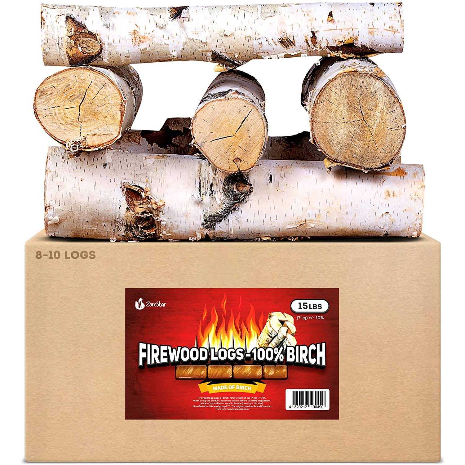 Zorestar 15-20 lbs Birch Logs Firewood Natural Birchwood for Fireplace and Campfire
