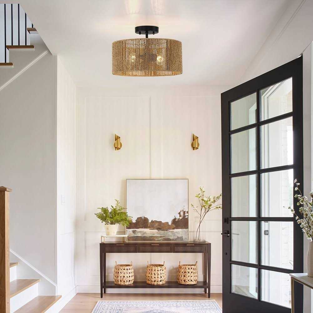 True Fine Dorn 2-Light Woven Rope Drum Semi-Flush Mount Ceiling Light