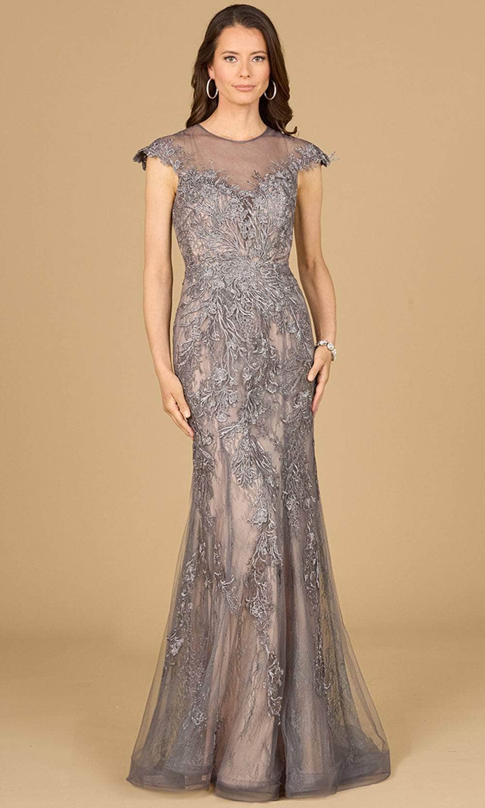 Embroidered Cap Sleeve Evening Gown