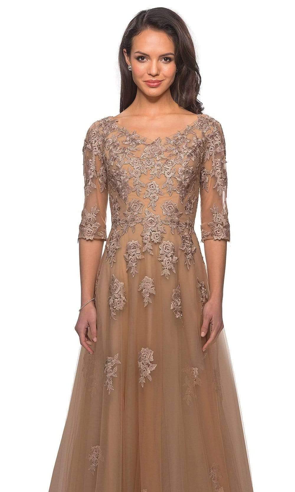 27977 Embroidered Tulle A-line Floral Gown