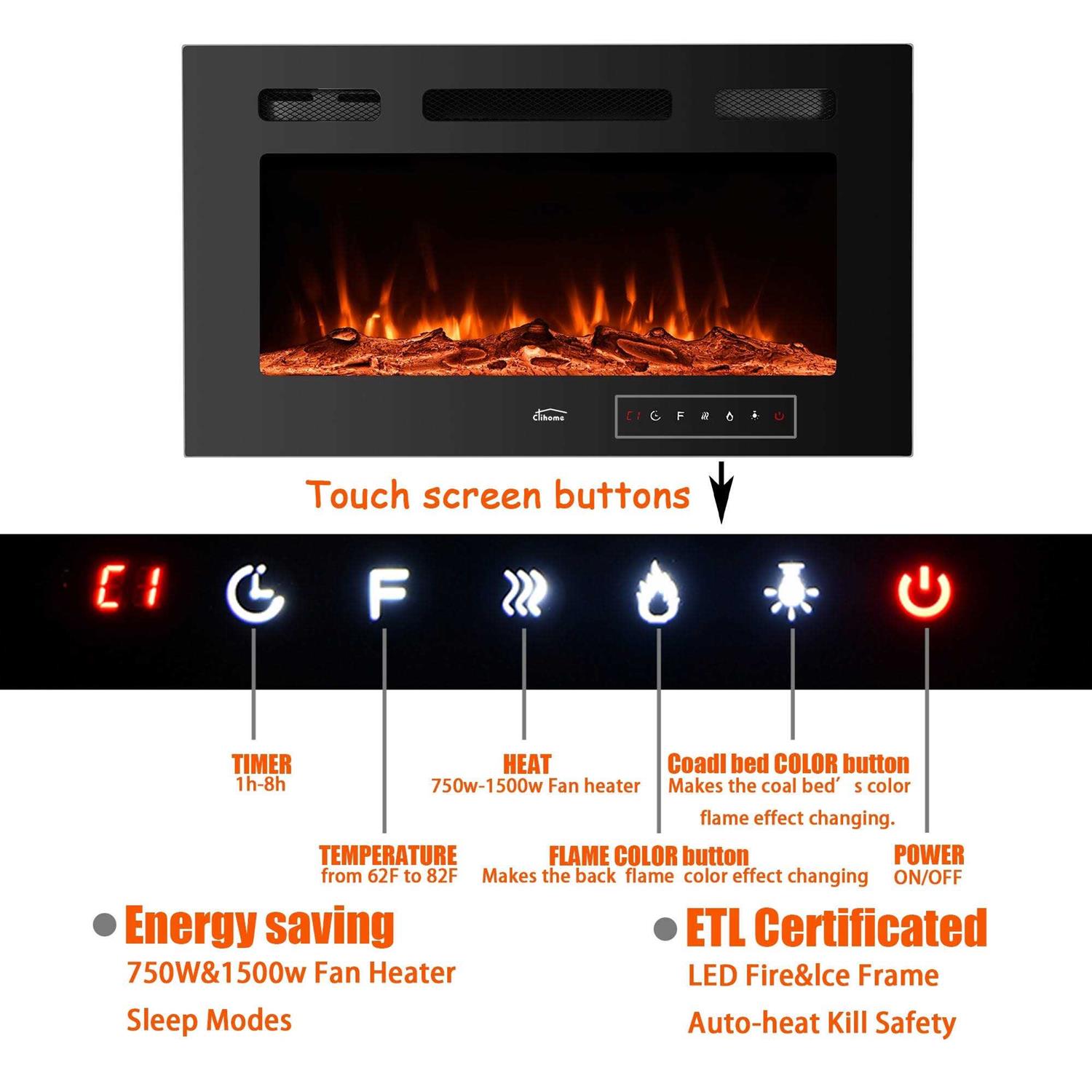Clihome 72&” Inserted & Wall-Mounted Electric Fireplace