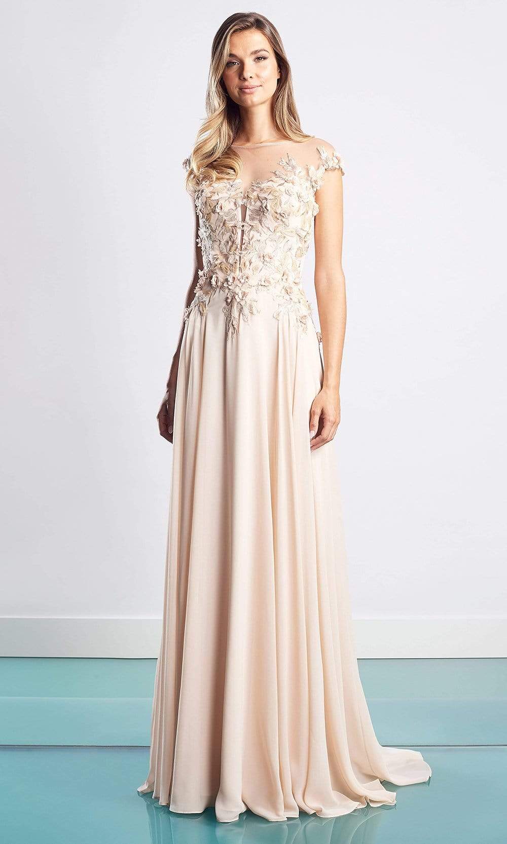 1452 Floral Embroidered Chiffon Gown