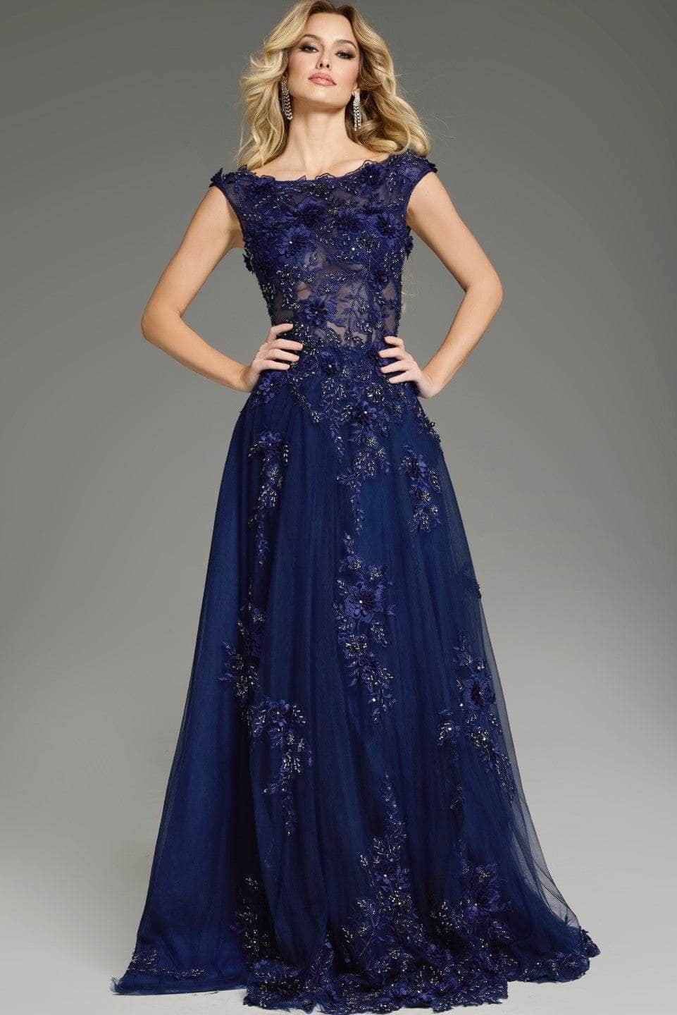 Lace Floral Cape Sleeve Prom Gown