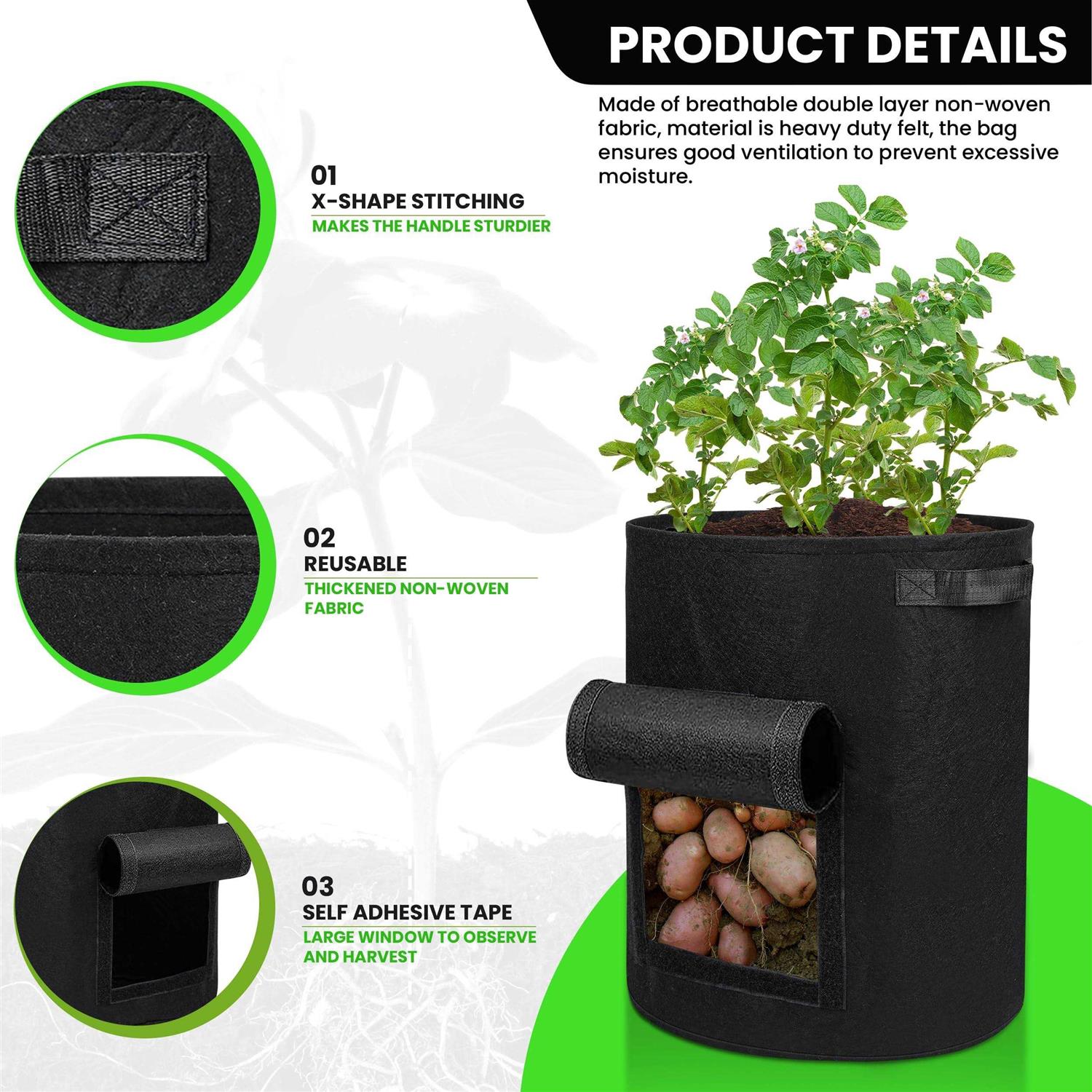 Utopia Home 10-Gallon Potato Grow Bags Pack Foldable, Breathable, and Non-Woven Vegetable Planters – Easy to Move Gardening Pots
