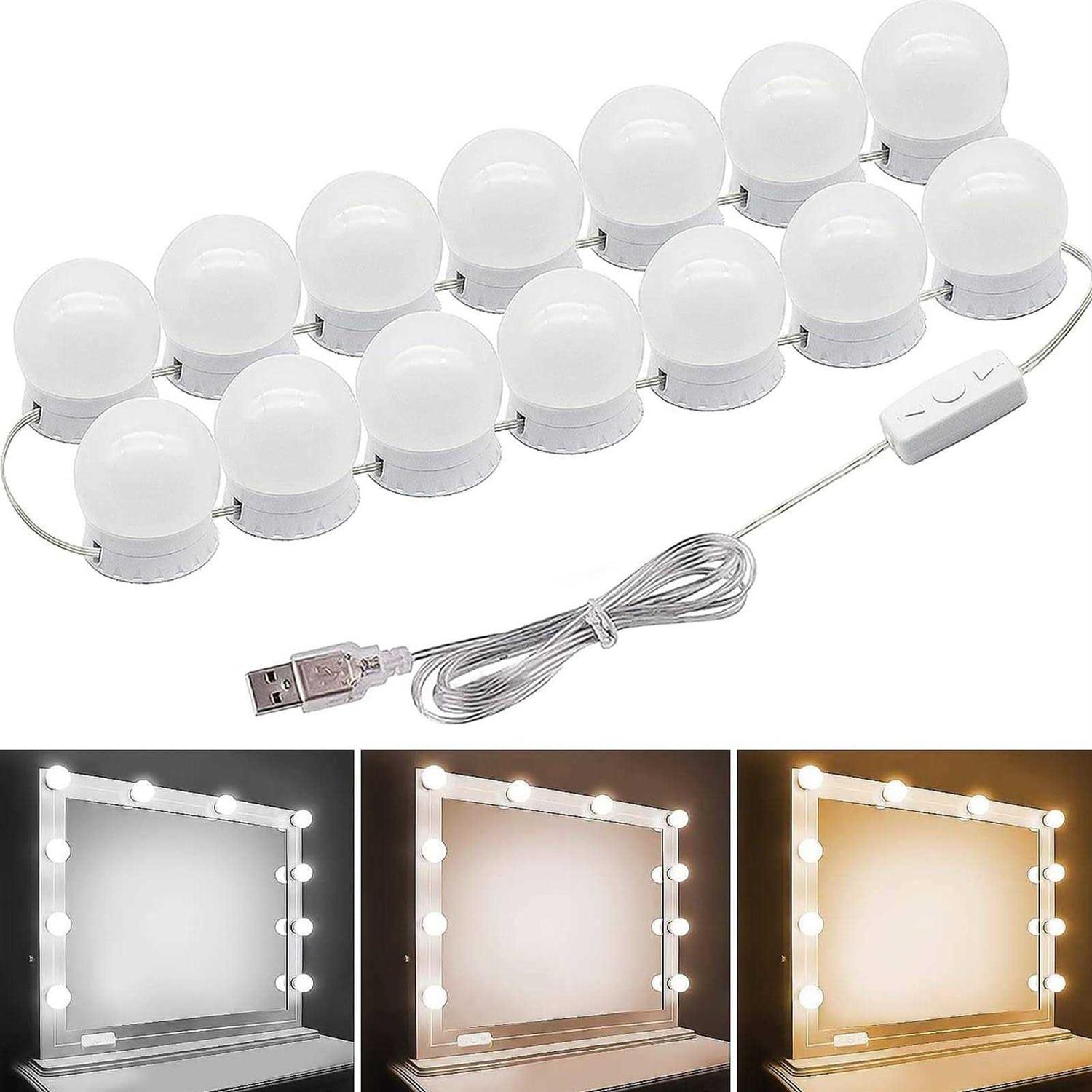 Vanity Lights for Mirror,Premtess Hollywood Style Vanity Lights with 14 dimmable Bulbs,Adjustable Color & Brightness,USB Cable
