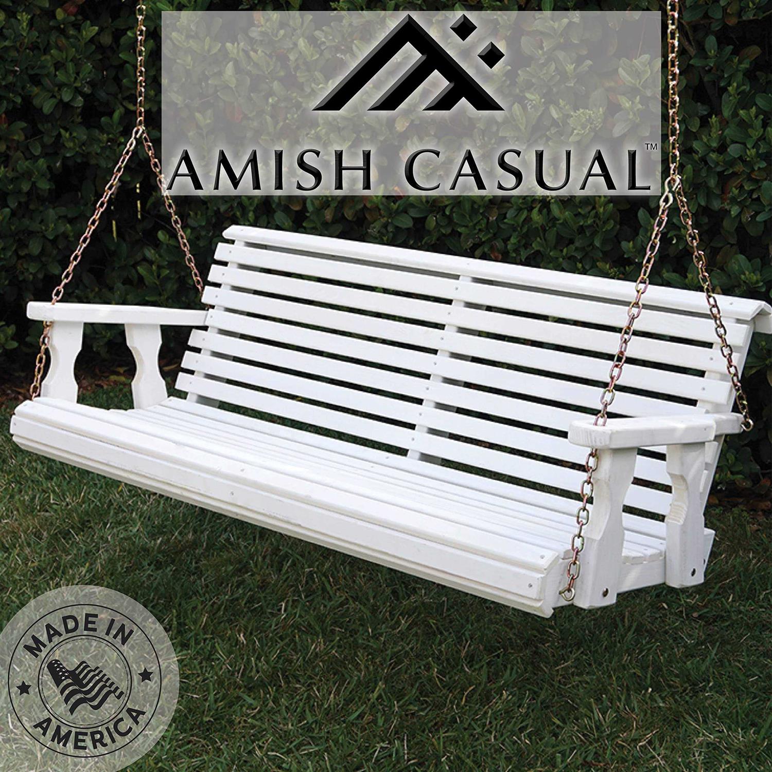 Amish Casual Heavy Duty 800 Lb Roll Back Treated Porch Swing with Hanging Cupholders