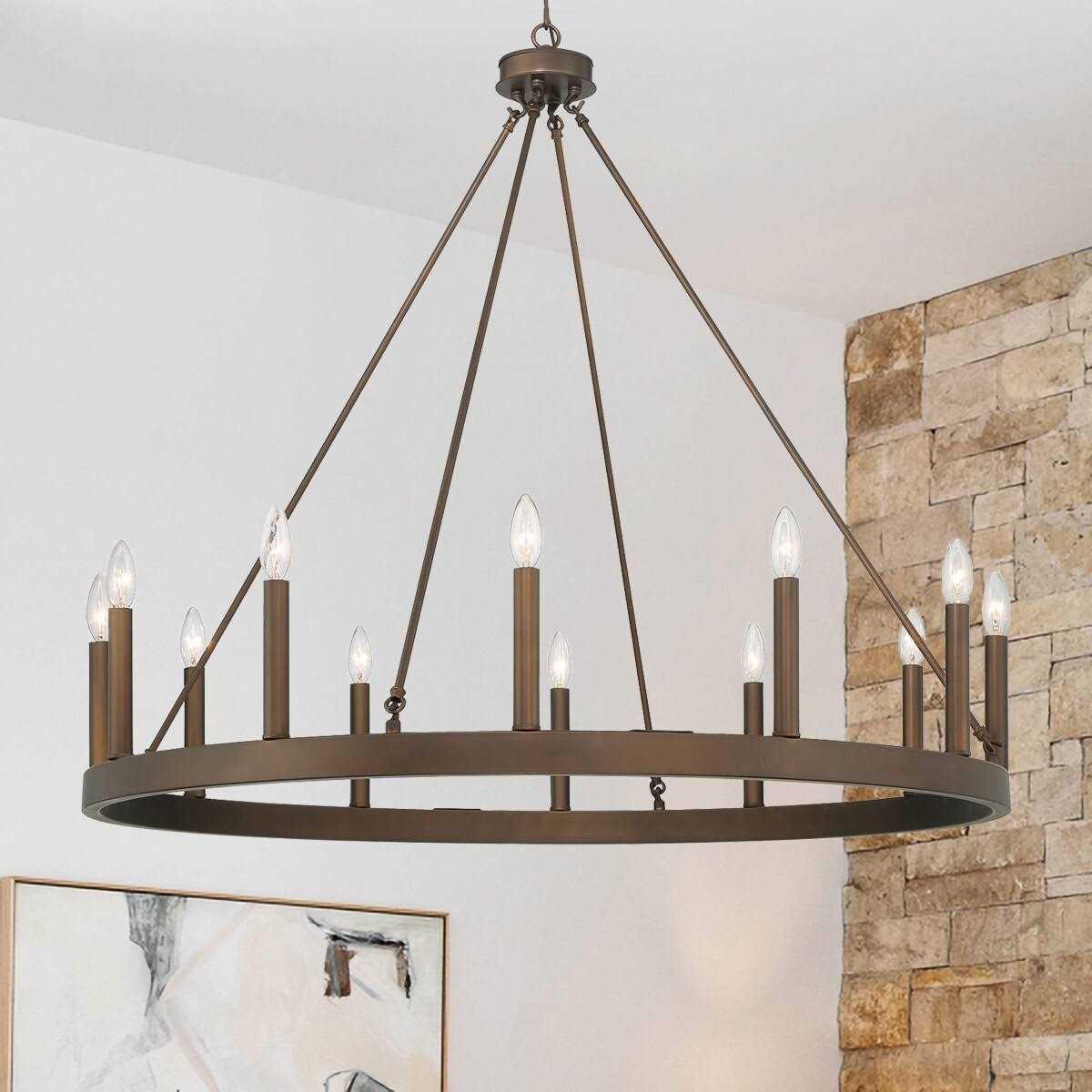 Acroma 12-light 40In Modern Farmhouse Wagon Wheel Chandelier