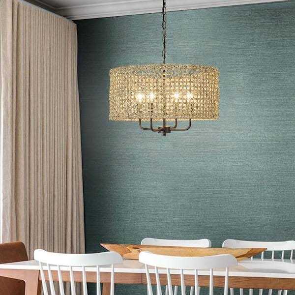True Fine 4-Light Bohemian Hand Woven Drum Chandelier W20 inch x H75.6 inch
