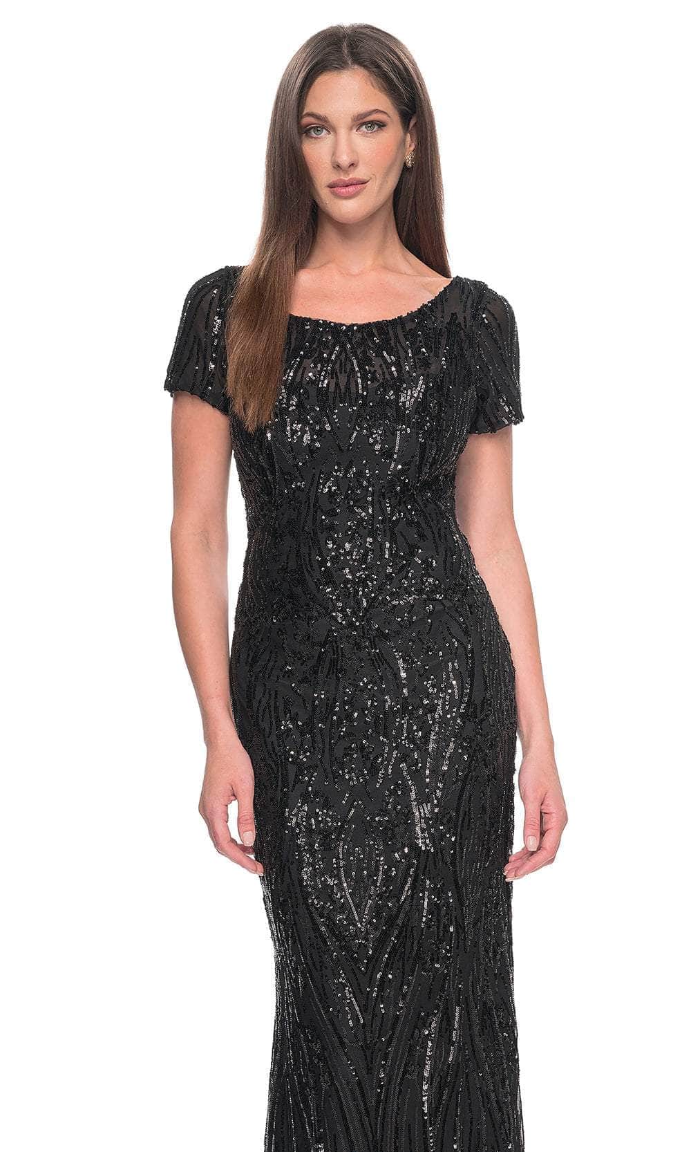 Patterned Sequin Scoop Formal Dress