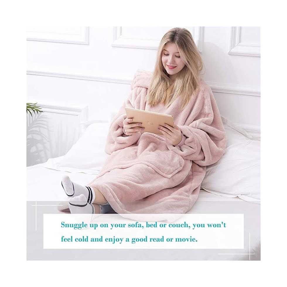 Waitu Wearable Blanket Sweatshirt Gifts for Women and Men, Super Warm and Cozy Giant Blanket Hoodie, Thick Flannel Blanket with Sleeves and Giant