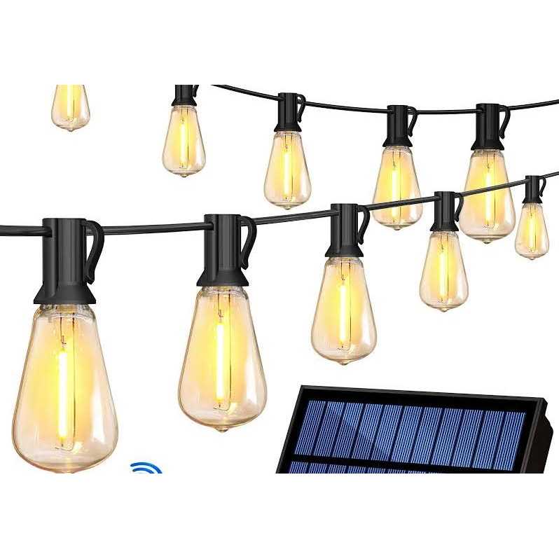 Stright 35FT Solar String Lights Outdoor Weatherproof with Remote Solar Powered LED Edison Bulb Outdoor String Lights for Outside Patio Backyard