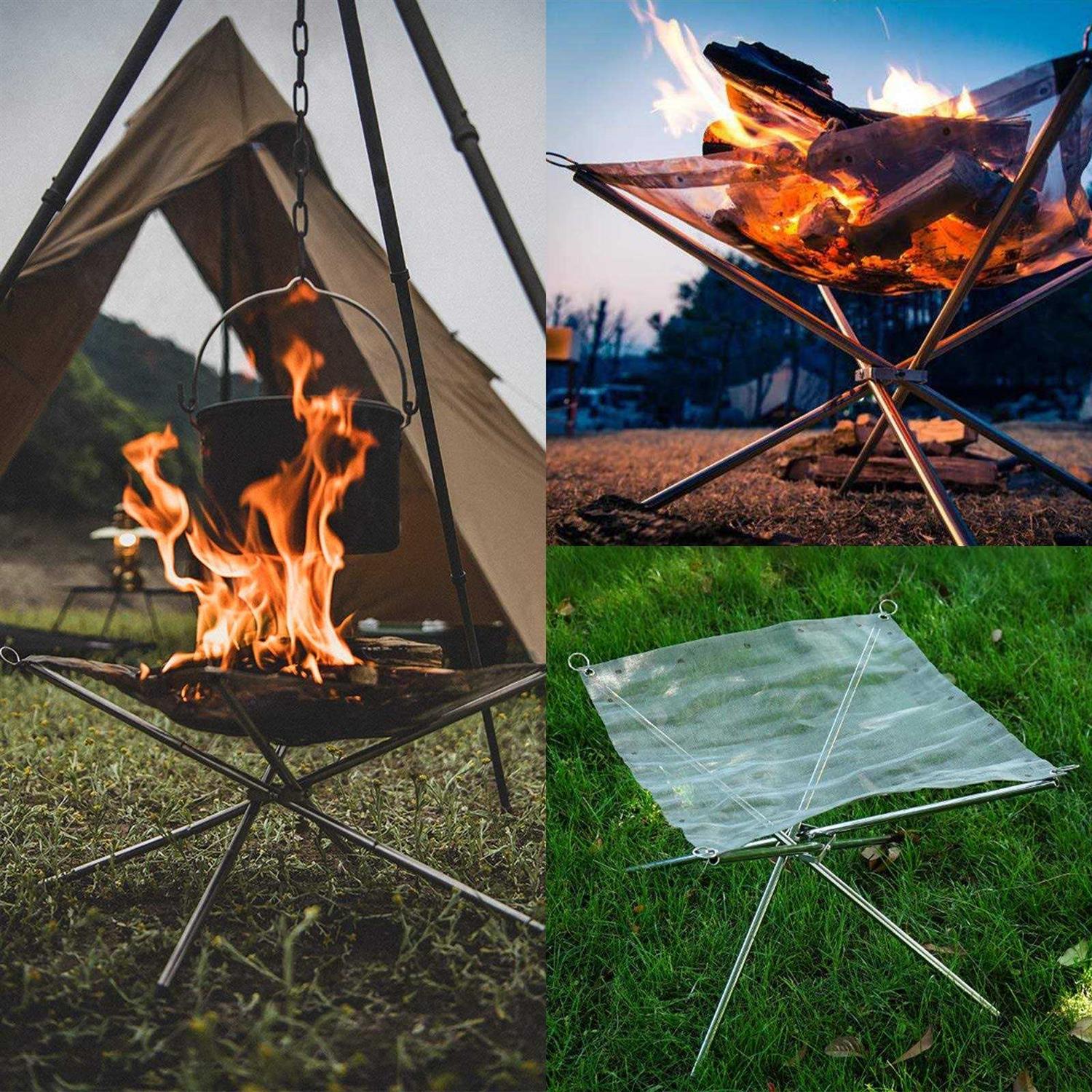 Portable Outdoor Fire Pit 22 Inch Upgrade Foldable Stainless Steel Mesh Fire Pit