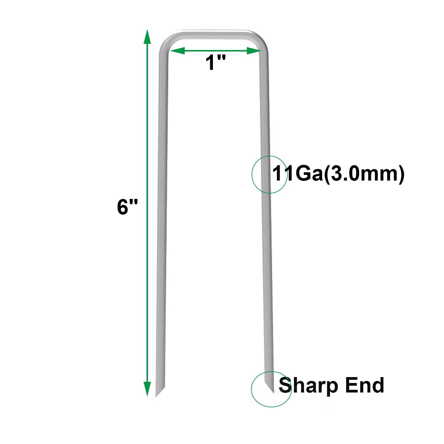 Aagut Garden Stakes Pins Landscape Staples 100 Pack 6 Inch 11-gauge Galvanized Lawn Stake for Dog Fence