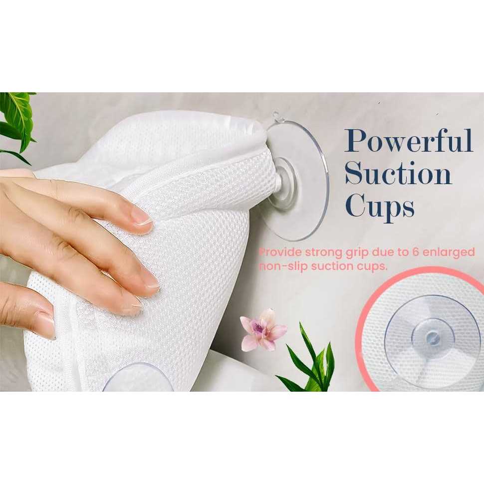 Agua Plus Luxury Bath Pillows for Tub Neck and Back Support Ergonomic Bathtub Pillow with 6 Non Slip Suction Cups