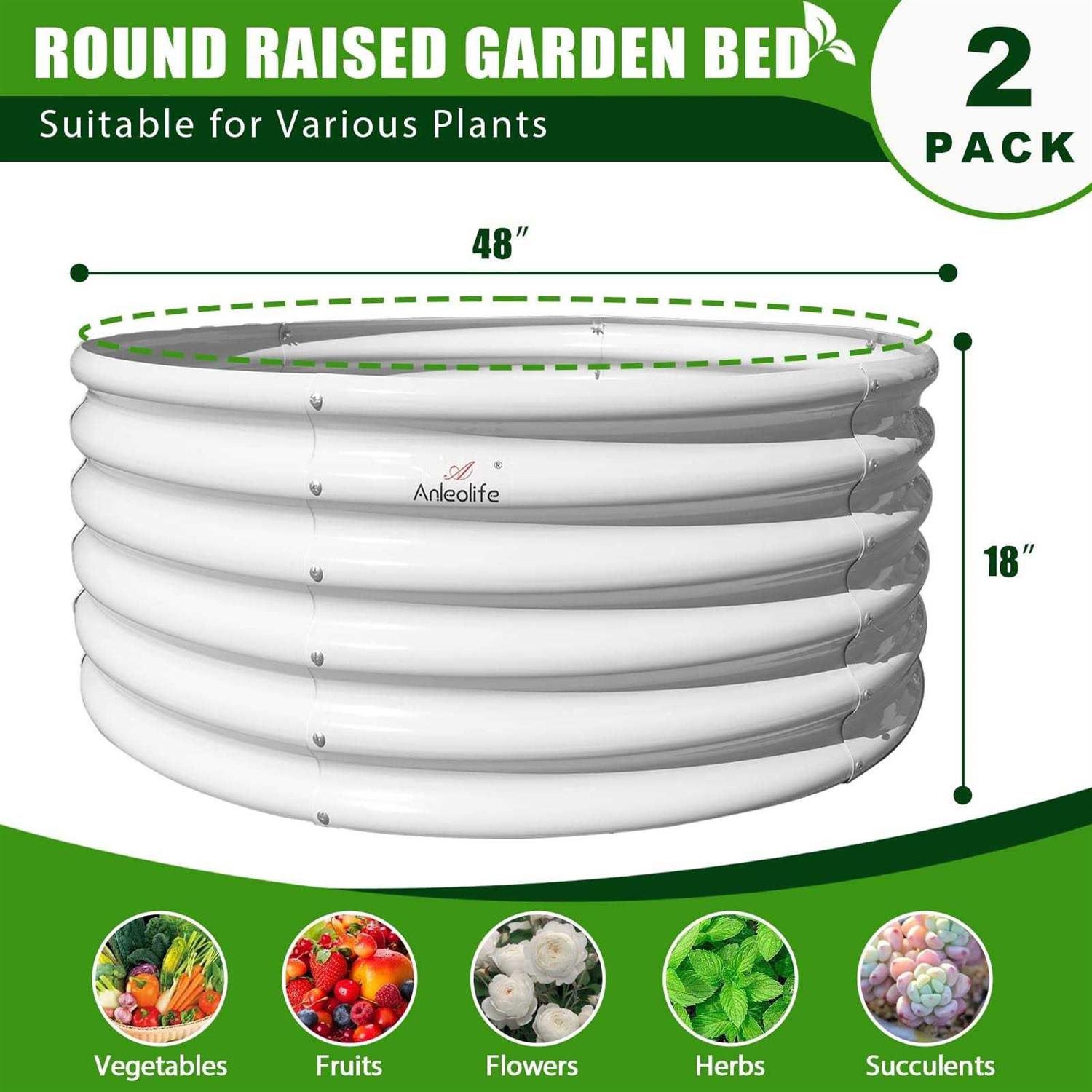 A ANLEOLIFE 2-Pack 4ft x 18A Tall Round galvanized Raised Garden Bed