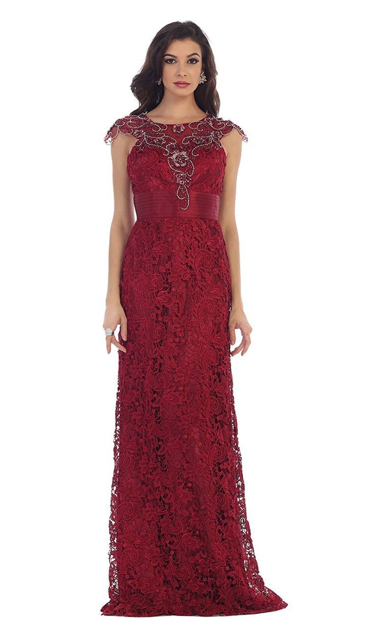 RQ7182 Rhinestone Lace Floral Evening Gown