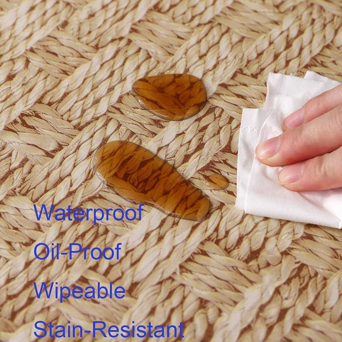 Walrus Round Vinyl Fitted Tablecloth with Flannel Backing Elastic Edge Design Table Cover Waterproof Oil-Proof PVC Table Cloth Stain-Resistant