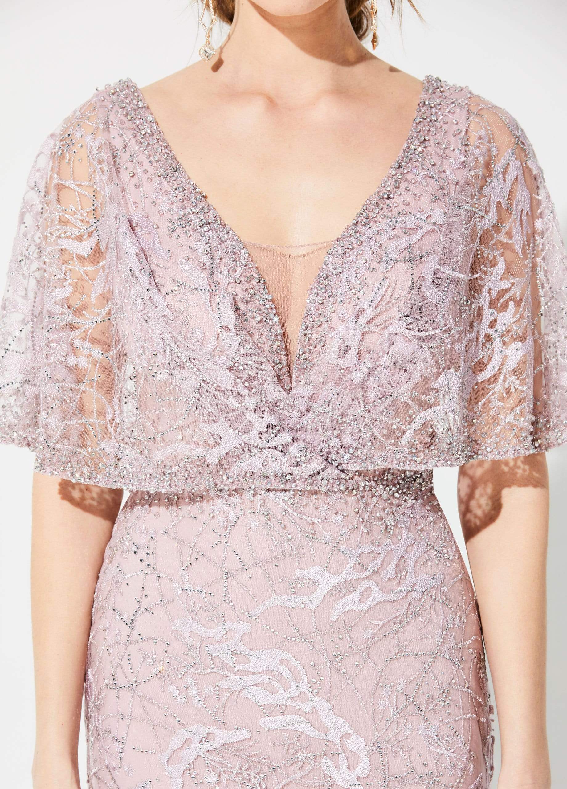 219D72 Embroidered Kimono Sleeve Lace Gown