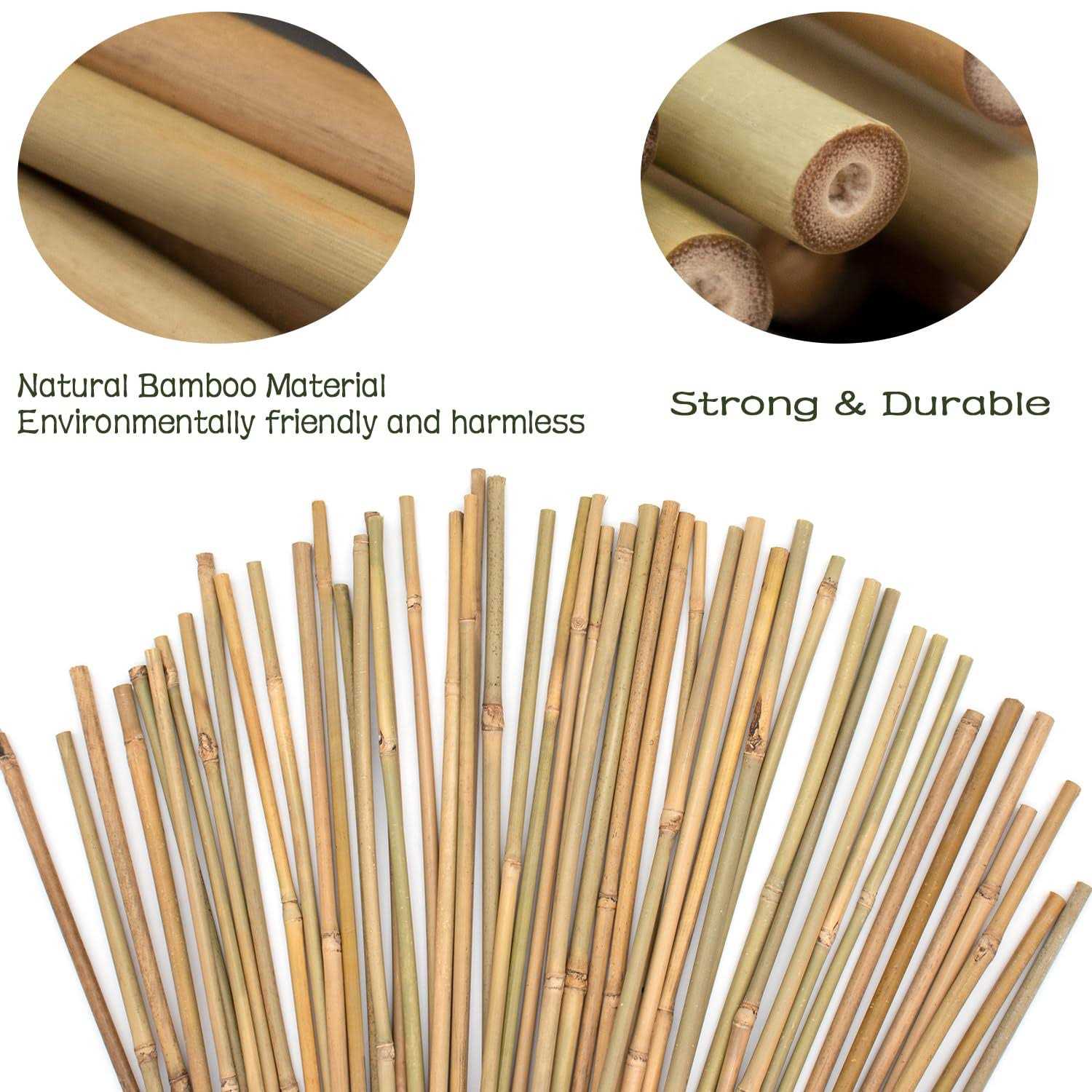 50Pcs Plant Stakes,POLIUMB Natural Bamboo Stakes,Garden Stakes for Indoor and Outdoor Plants,Poles Sticks for Tomatoes,Beans,Flowers,Trees