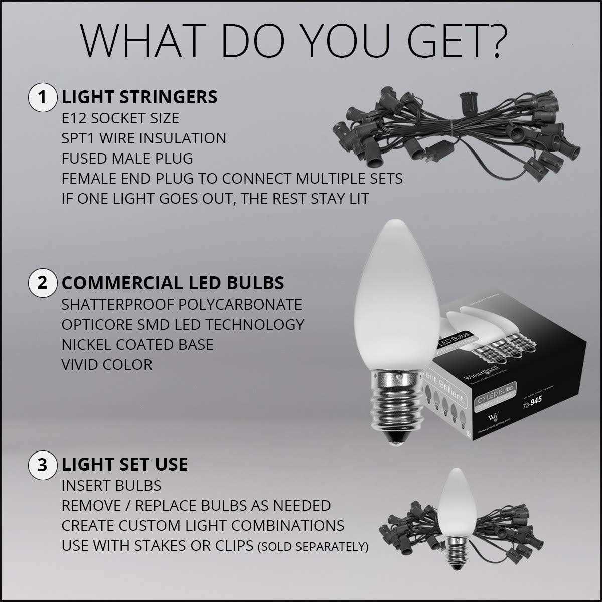 Wintergreen Lighting C9 Smooth OptiCore Commercial LED Christmas String Lights