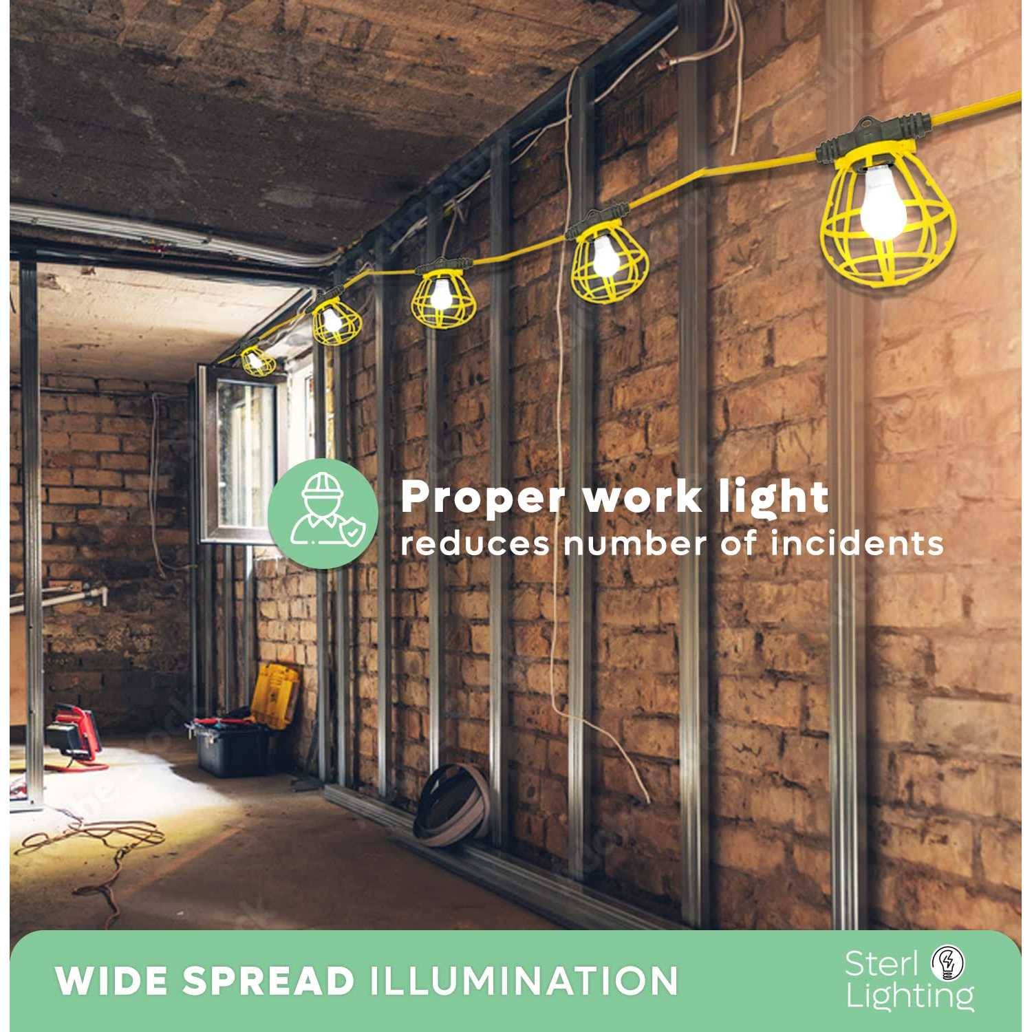 Sterl Lighting 100FT Construction String Lights 10 Sockets E26 Base 100W