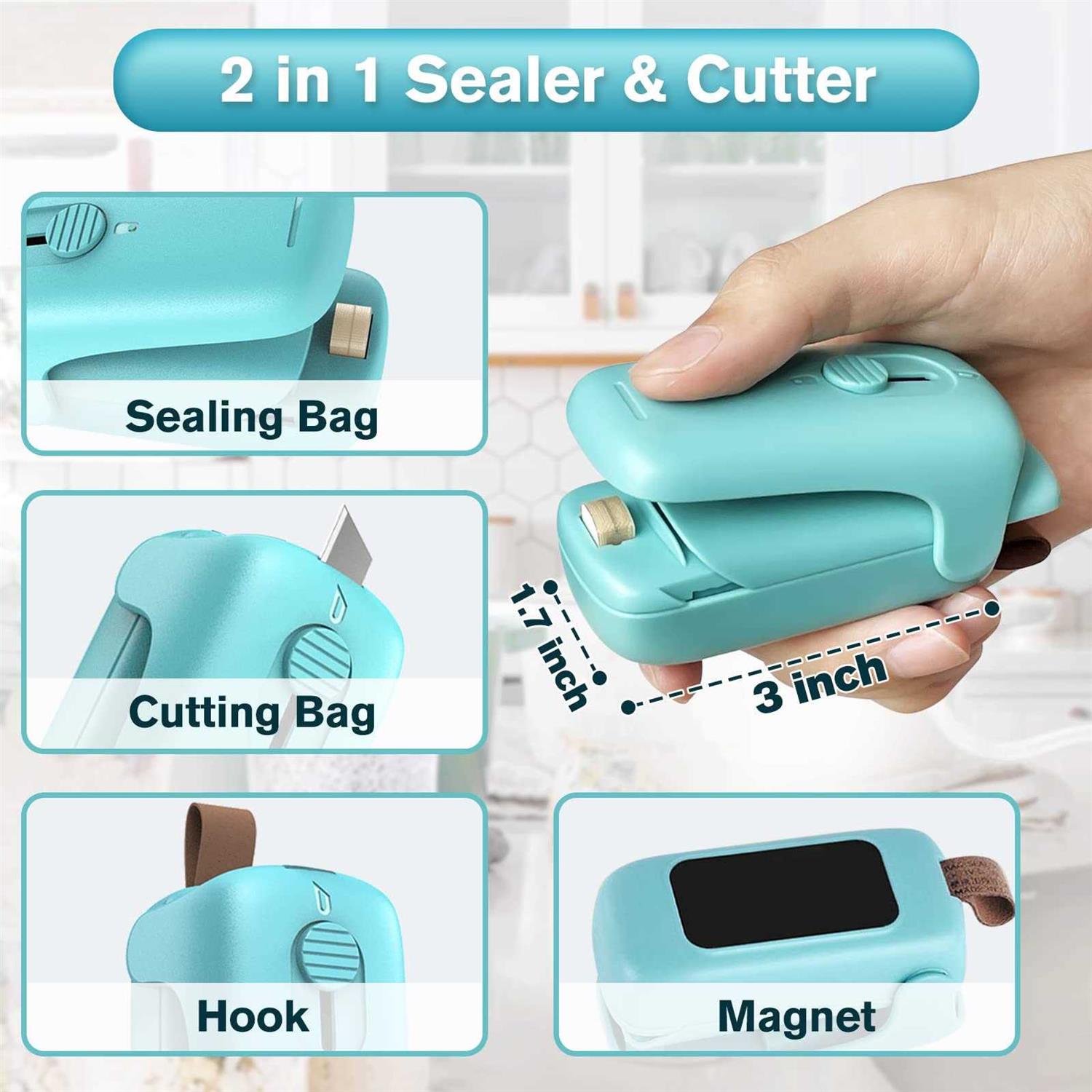 TYHJOY Mini Chip Bag Sealer, Handheld Heat Vacuum Sealer and Cutter